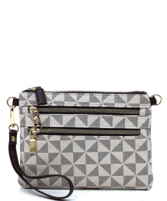 PM Monogram Multi Zip Clutch Crossbody Bag Wristlet PM2581 TAUPE
